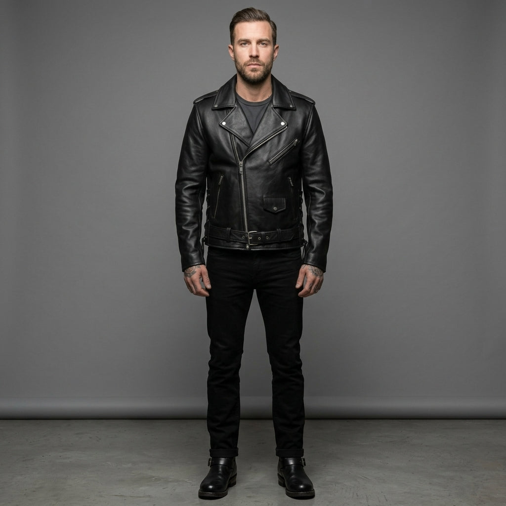 Herren Rock Fan Leder Motorradjacke – Geflügelter Bestickter Patch Biker Stil