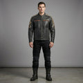Men’s Harley-Style Distressed Leather Biker Jacket – Vintage Anthracite Moto