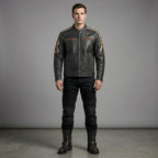 Men’s Harley-Style Distressed Leather Biker Jacket – Vintage Anthracite Moto