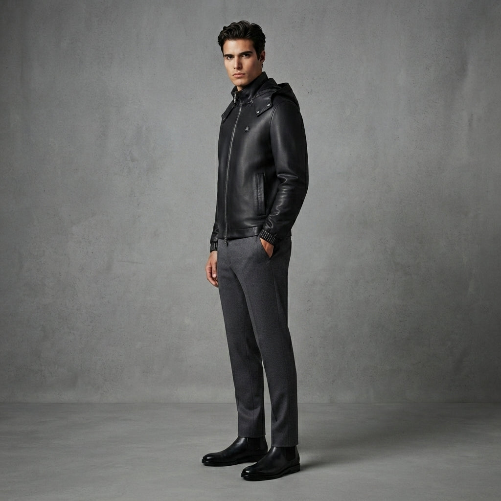 Men's Black Billionaire Hooded Leather Jacket
