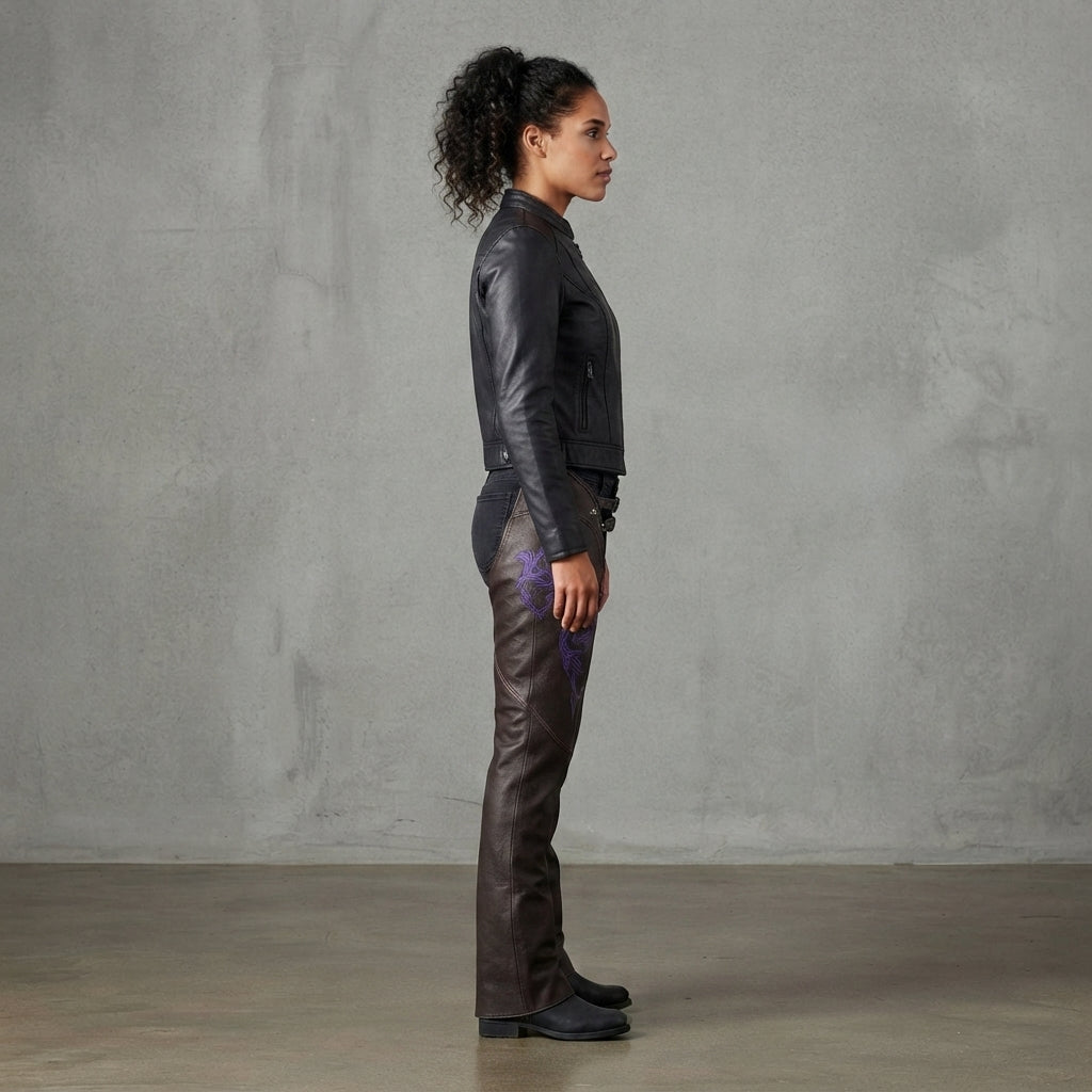 Women Black and Purple  Leather Chaps