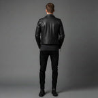 Men’s Black Studded Leather Biker Jacket – Genuine Moto Jacket with Silver Studs