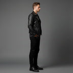 Men’s Black Studded Leather Biker Jacket – Genuine Moto Jacket with Silver Studs