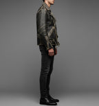 Men’s Black Spiked & Studded Leather Biker Jacket – Genuine Moto Style