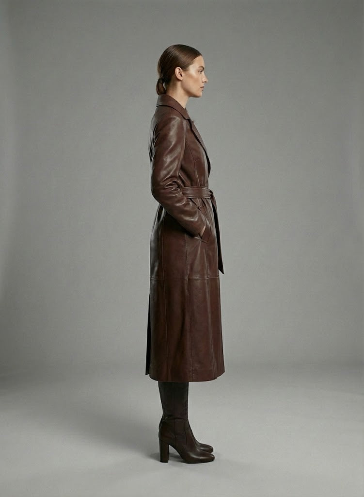 Damen Marciano Lana Langer Ledermantel – Luxuriöser Designer Trench-Stil