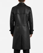 Delmar Men’s Black Leather Double-Breasted Coat – Luxury Classic Overcoat
