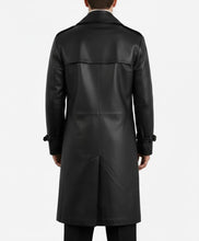 Load image into Gallery viewer, Delmar Men’s Black Leather Double-Breasted Coat – Luxury Classic Overcoat
