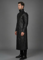 Men’s Deux Black Leather Duster Coat – Classic Long Western Overcoat