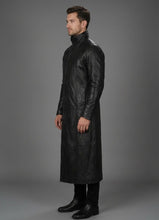 Load image into Gallery viewer, Men’s Deux Black Leather Duster Coat – Classic Long Western Overcoat
