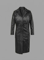 Damen Schwarzer Echtleder-Mantel – Klassischer eleganter Trenchcoat