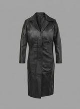 Load image into Gallery viewer, Women’s Black Real Leather Long Coat – Classic Elegant Trench Overcoat
