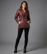 Load image into Gallery viewer, Women’s Burgundy Real Leather Biker Jacket – Classic Moto Style
