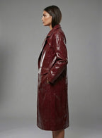 Damen Zweireihiger Leder-Trenchcoat – Eleganter, klassischer langer Übermantel