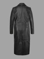 Damen Schwarzer Echtleder-Mantel – Klassischer eleganter Trenchcoat