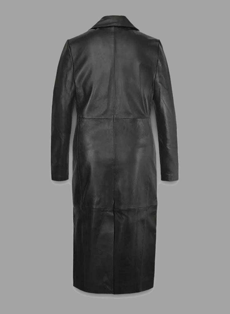 Damen Schwarzer Echtleder-Mantel – Klassischer eleganter Trenchcoat