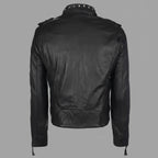 Men’s Black Studded Leather Biker Jacket – Genuine Moto Jacket with Silver Studs
