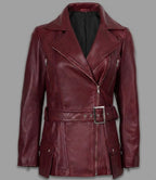 Damen Bikerjacke aus echtem weinrotem Leder – Klassischer Moto-Stil