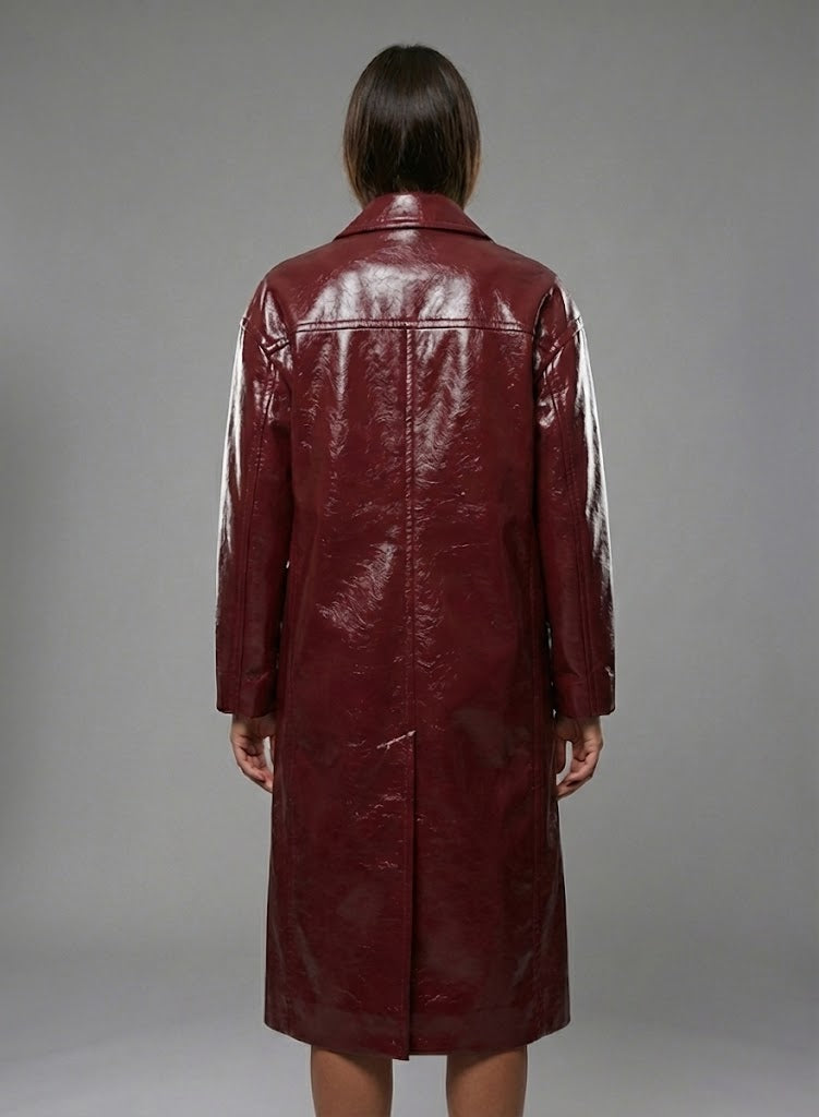 Damen Zweireihiger Leder-Trenchcoat – Eleganter, klassischer langer Übermantel