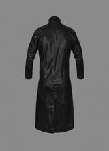 Load image into Gallery viewer, Men’s Deux Black Leather Duster Coat – Classic Long Western Overcoat
