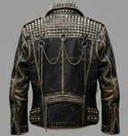 Men’s Black Spiked & Studded Leather Biker Jacket – Genuine Moto Style