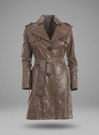Damen Trenchcoat aus braunem Leder – Eleganter klassischer langer Mantel