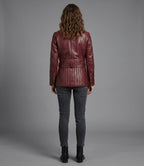 Damen Bikerjacke aus echtem weinrotem Leder – Klassischer Moto-Stil