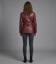 Load image into Gallery viewer, Women’s Burgundy Real Leather Biker Jacket – Classic Moto Style
