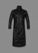 Load image into Gallery viewer, Men’s Deux Black Leather Duster Coat – Classic Long Western Overcoat
