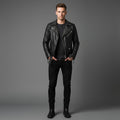 Men’s Black Studded Leather Biker Jacket – Genuine Moto Jacket with Silver Studs