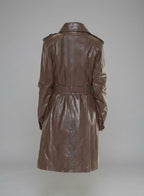 Damen Trenchcoat aus braunem Leder – Eleganter klassischer langer Mantel