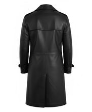 Load image into Gallery viewer, Delmar Men’s Black Leather Double-Breasted Coat – Luxury Classic Overcoat
