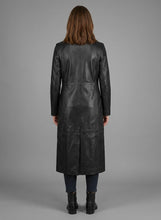 Load image into Gallery viewer, Women’s Black Real Leather Long Coat – Classic Elegant Trench Overcoat
