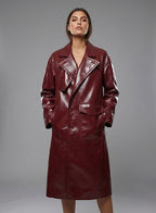 Damen Zweireihiger Leder-Trenchcoat – Eleganter, klassischer langer Übermantel