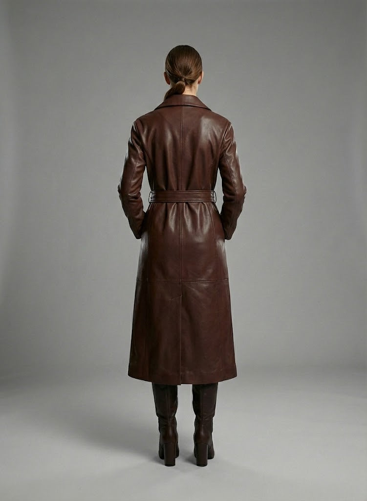 Damen Marciano Lana Langer Ledermantel – Luxuriöser Designer Trench-Stil