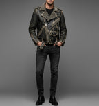 Men’s Black Spiked & Studded Leather Biker Jacket – Genuine Moto Style