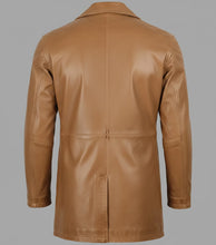Load image into Gallery viewer, Men’s Camel Brown Leather Car Coat – Classic Driver Long Jacket
