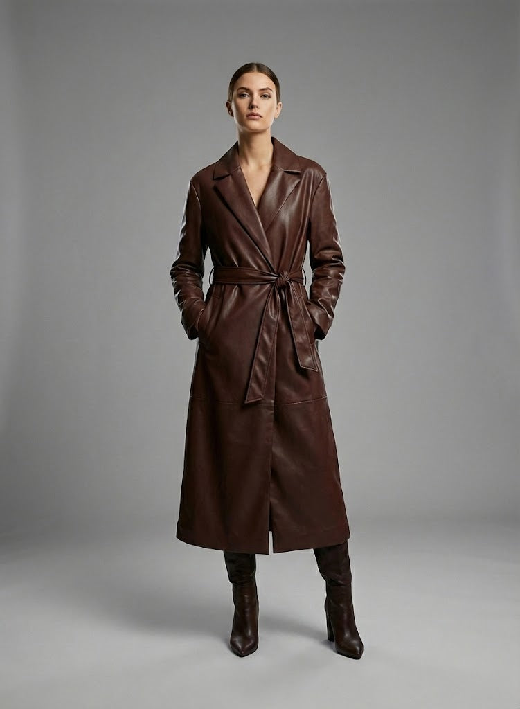 Damen Marciano Lana Langer Ledermantel – Luxuriöser Designer Trench-Stil
