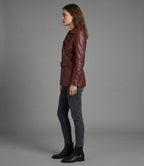 Damen Bikerjacke aus echtem weinrotem Leder – Klassischer Moto-Stil