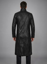 Load image into Gallery viewer, Men’s Deux Black Leather Duster Coat – Classic Long Western Overcoat
