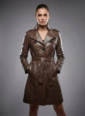 Damen Trenchcoat aus braunem Leder – Eleganter klassischer langer Mantel