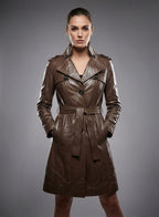 Damen Trenchcoat aus braunem Leder – Eleganter klassischer langer Mantel