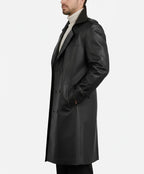 Delmar Men’s Black Leather Double-Breasted Coat – Luxury Classic Overcoat