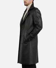 Load image into Gallery viewer, Delmar Men’s Black Leather Double-Breasted Coat – Luxury Classic Overcoat
