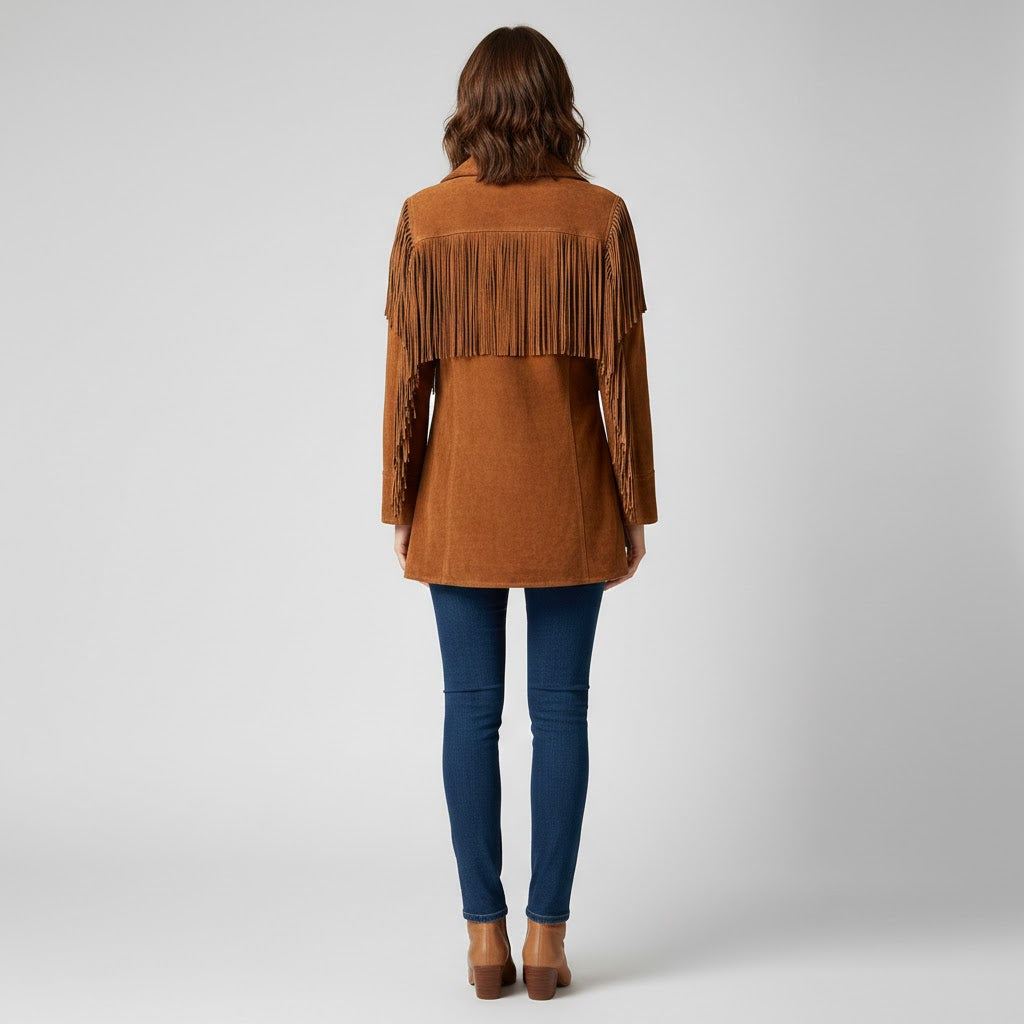 Brown Faux Suede Fringe Jacket