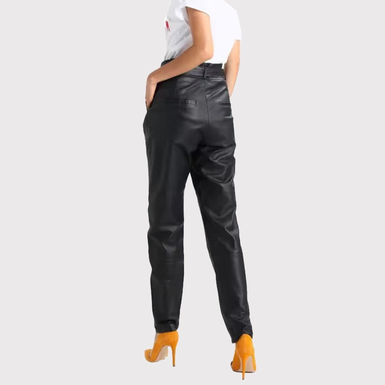 Elegante schwarze Hose aus echtem Leder