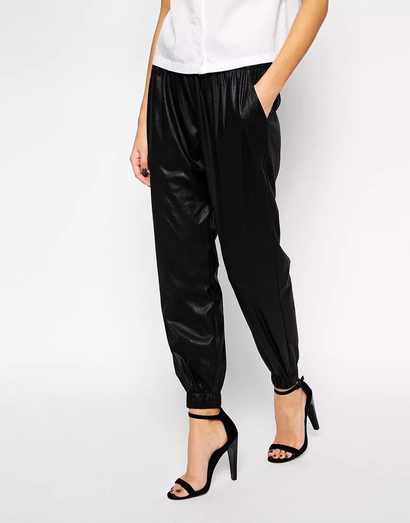 Damen-Jogginghose aus schwarzem Lammleder