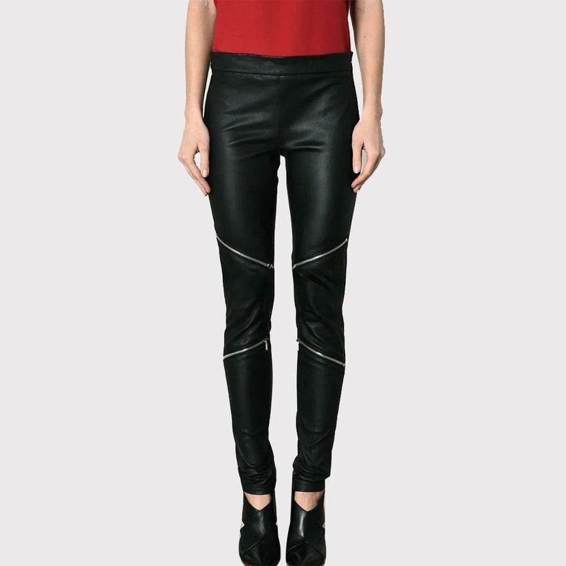 Damen-Lederhose, eng geschnitten, Schwarz