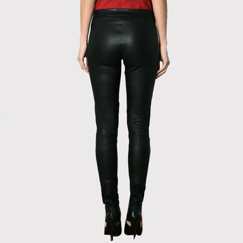Damen-Lederhose, eng geschnitten, Schwarz
