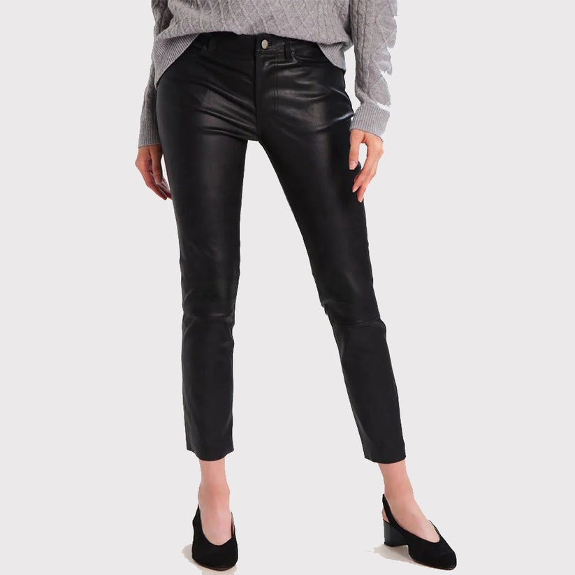 Damen-Skinny-Lederjeans in Schwarz
