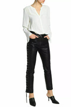 Damen-Designerhose aus schwarzem Lammleder